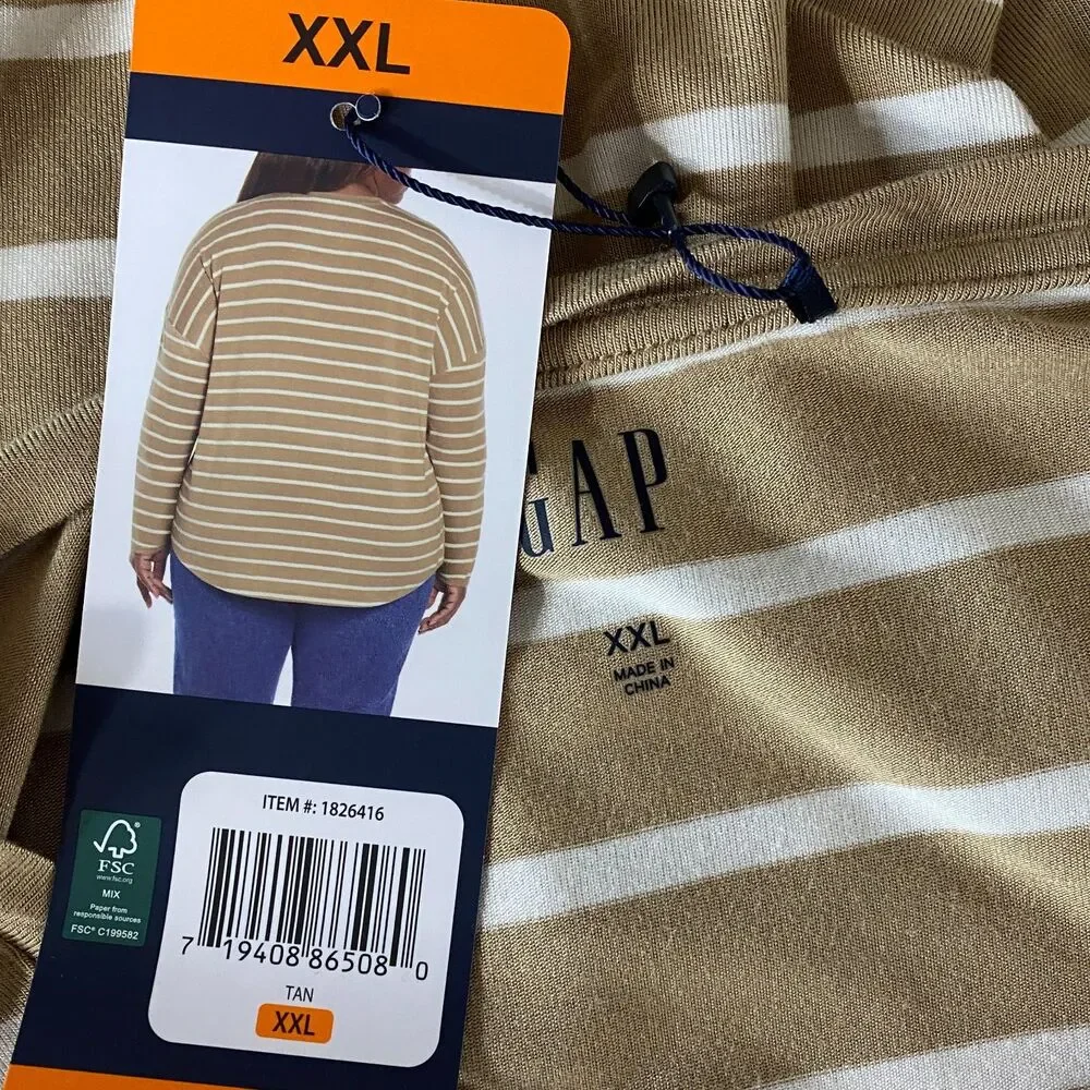 New Gap Drop Shoulder Striped Long Sleeve Tee Women's Plus Size XXL
